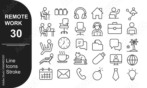 Remote Work Icons 30 Minimal Outline Home Office and Telecommuting Symbols
