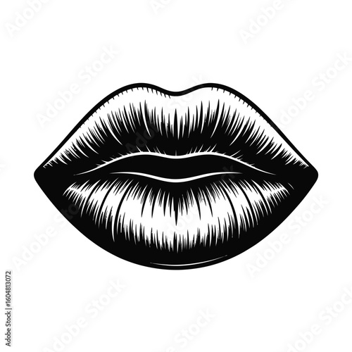 Close up black and white illustration of full lips
