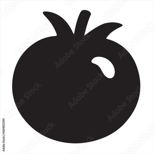 Silhouette Style Vector Tomato Logo Icon – Minimalist Vegetable Graphic for Organic Farm Branding, Fresh Produce Market, Vegan Food Packaging, Culinary Design, and Healthy Natural Food Business Themes