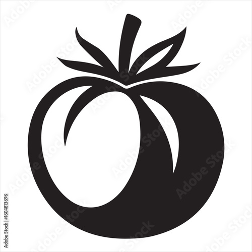 Silhouette Style Vector Tomato Logo Icon – Minimalist Vegetable Graphic for Organic Farm Branding, Fresh Produce Market, Vegan Food Packaging, Culinary Design, and Healthy Natural Food Business Themes