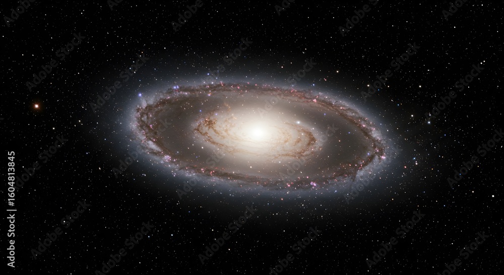 Naklejka premium A breathtaking view of a majestic spiral galaxy, its luminous core and swirling arms set against the vast, star-studded canvas of deep space.