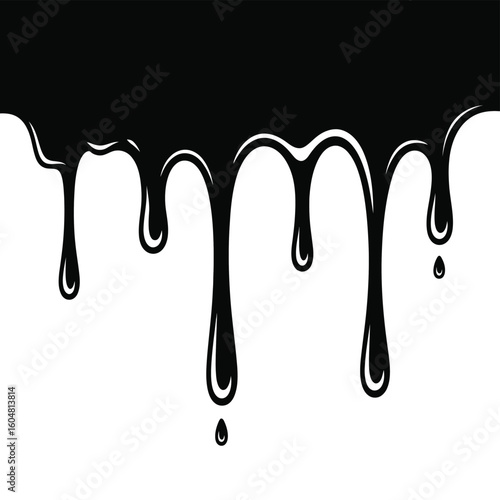 Black paint dripping down on a white background
