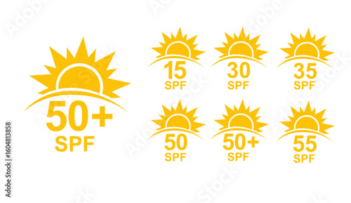 SPF 50 icon. Sun protection for skin. UVA UVB sunscreen protection. SPF icon for or skin cosmetics packaging. Vector