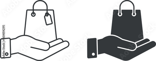 Hand holding shopping bag icon purchase delivery concept