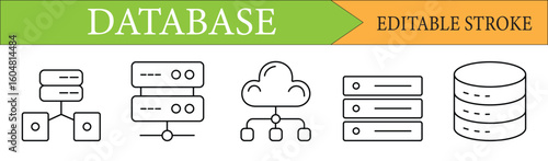 Database, Server, and Cloud Computing Line Icons Set