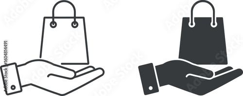 Hand holding shopping bag icon online shopping and retail service