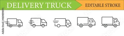 Delivery Truck Editable Stroke Line Icon Set