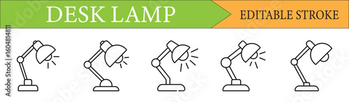 Desk Lamp Line Icons for Office and Study