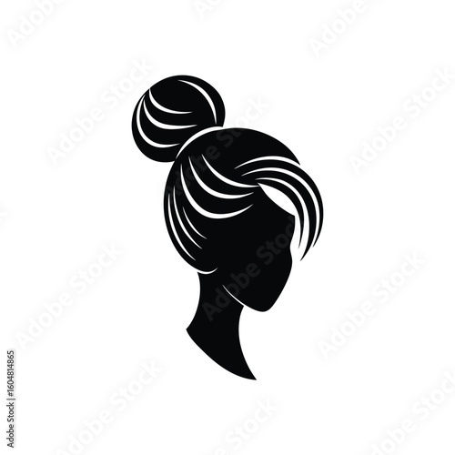 Silhouette a woman with a messy bun hairstyle female