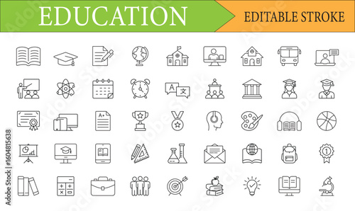 Education and E-Learning Line Icons Set