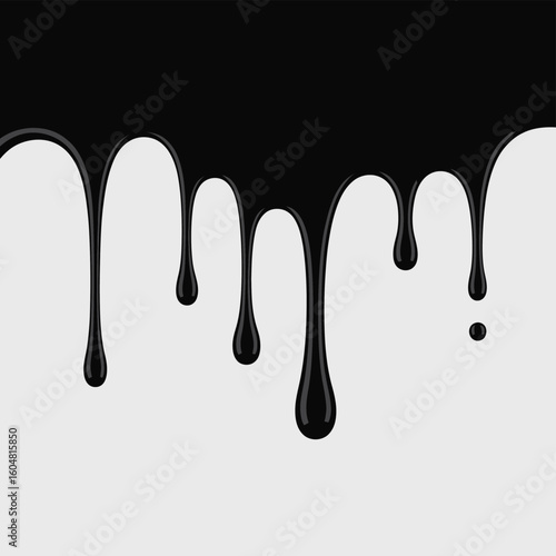 Black liquid dripping from a surface creating a textured effect