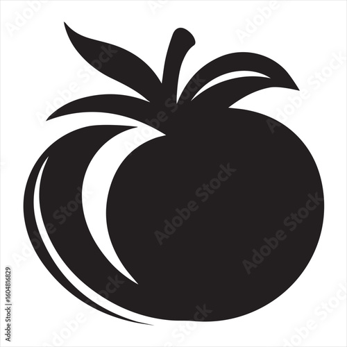 Silhouette Style Vector Tomato Logo Icon – Minimalist Vegetable Graphic for Organic Farm Branding, Fresh Produce Market, Vegan Food Packaging, Culinary Design, and Healthy Natural Food Business Themes