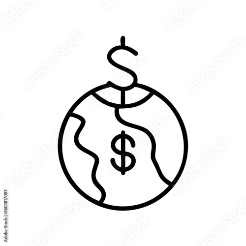 Globe with dollar sign representing global finance concept  