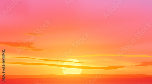 Vibrant sunset sky over the beautiful orange and red horizon, casting warm light across the sea