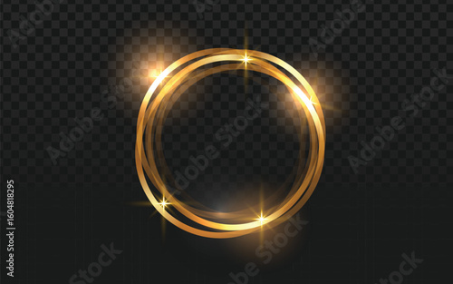 Luminous golden rings with sparkling light effects on a transparent background, ideal for elegant frames, luxury designs, and celebratory overlays.

