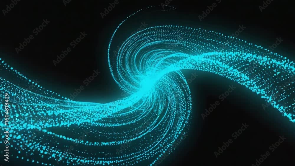 Glowing blue particles swirling in a vortex against a black background