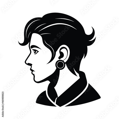 Silhouette profile a person with ear piercing styled hair head face