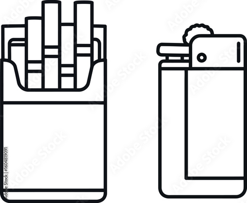 Cigarette pack and lighter line art