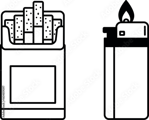 Cigarette pack and lighter icon