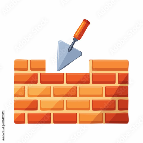 Building a Foundation: A vibrant depiction of construction, with a trowel poised over a brick wall, symbolizing the essential elements of progress and architectural design.