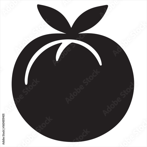 Silhouette Style Vector Tomato Logo Icon – Minimalist Vegetable Graphic for Organic Farm Branding, Fresh Produce Market, Vegan Food Packaging, Culinary Design, and Healthy Natural Food Business Themes