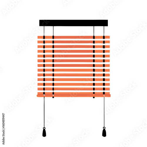 Orange hanging window blinds with black fixtures for home renovation  
