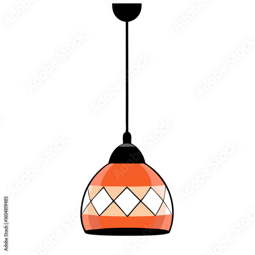 Hanging pendant lamp with geometric design in orange and black  