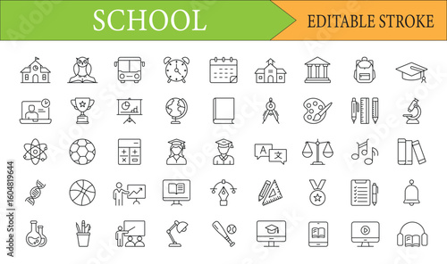 School and Education Icons | Editable Stroke Vector Outline Set