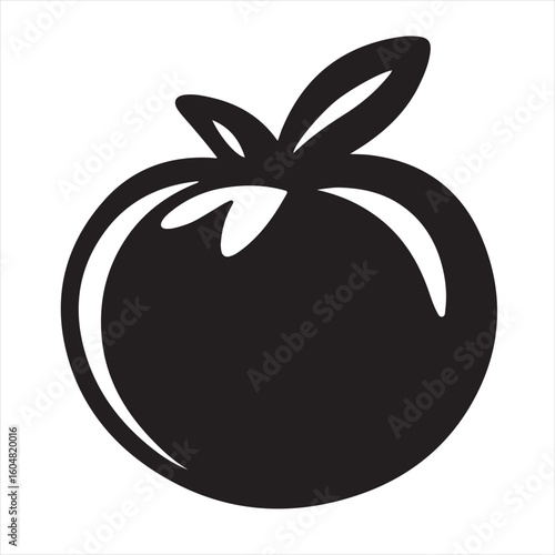 Silhouette Style Vector Tomato Logo Icon – Minimalist Vegetable Graphic for Organic Farm Branding, Fresh Produce Market, Vegan Food Packaging, Culinary Design, and Healthy Natural Food Business Themes