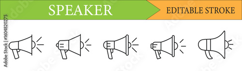 Megaphone and Speaker Line Icons Editable Stroke Set