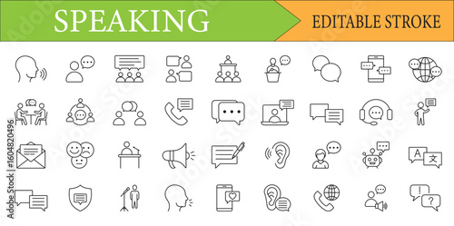 Speaking and Communication Line Icons Editable Stroke Set