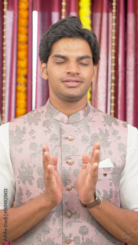 Indian Man Praying on Diwali Festival