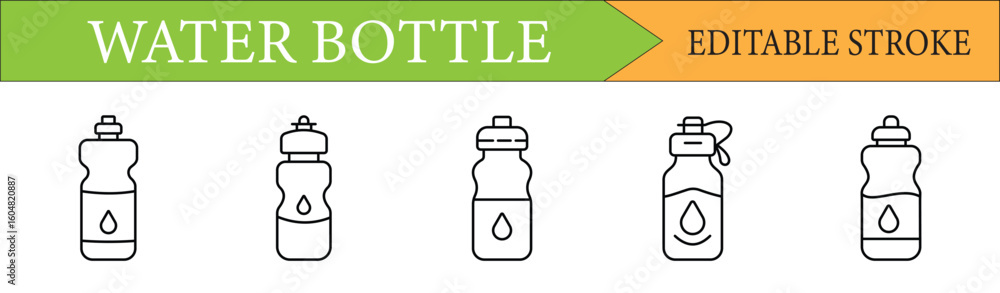 Obraz premium Reusable Sport Water Bottle Line Icons Editable Stroke