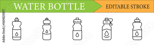 Reusable Sport Water Bottle Line Icons Editable Stroke