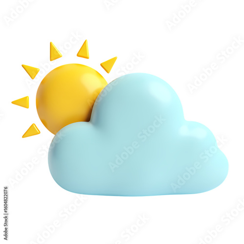 Cartoon illustration of blue clouds and sun isolated on transparent background