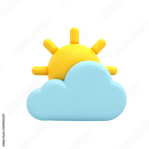 Cartoon illustration of blue clouds and sun isolated on transparent background