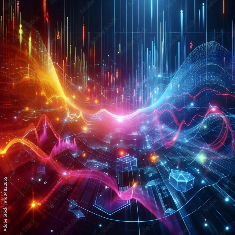 Obraz premium Futuristic 3d charts with neon colors, AI generated image