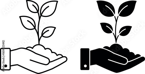 Hand holding sprout icon growth sustainability new life