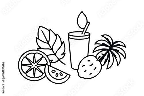Vector Set Of Tropical Fruit Smoothies In Glasses