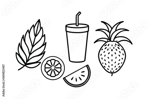 Vector Set Of Tropical Fruit Smoothies In Glasses