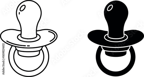 Baby pacifier icon set black white outline solid