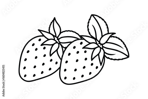 Strawberries With Seeds And Leaf Bright Flat Style
