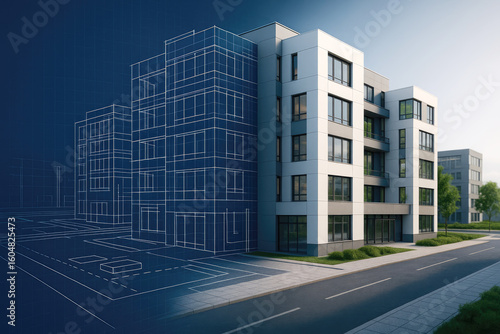 Modern building design blueprint and construction architectural blueprint modern architecture