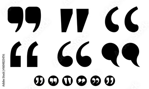 Quote marks icons. Flat and simple quotation icon signs in different styles.