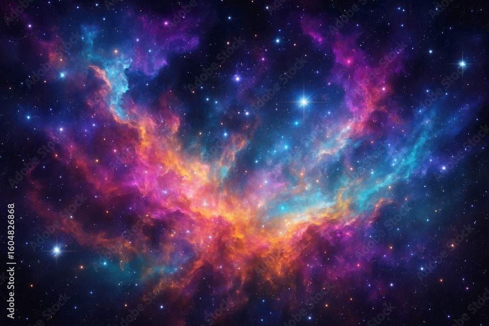 Fototapeta premium Vibrant cosmic clouds and glowing stars in deep space nebula galaxy