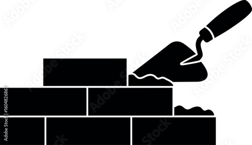 Bricklaying trowel wall construction icon