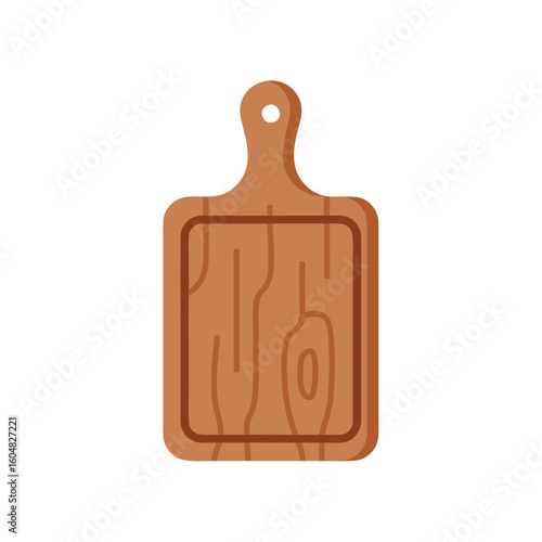 Isolated Wooden Cutting Board Illustration for Culinary Purposes with Handle and Smooth Surface