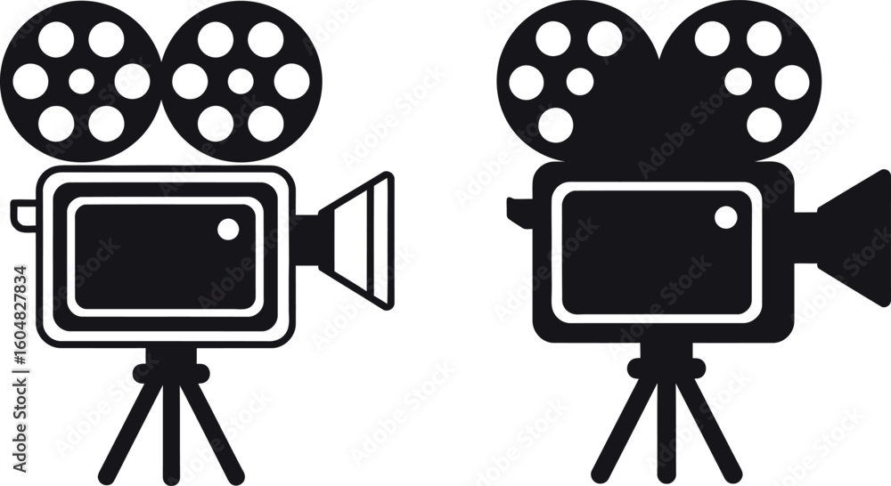 Obraz premium Vintage film camera icons retro cinema movie production