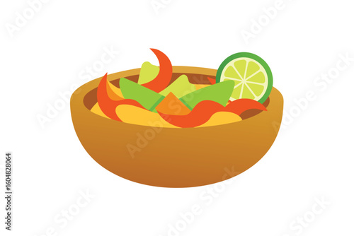 Spicy Thai Papaya Salad In A Wooden Bowl With Garnish