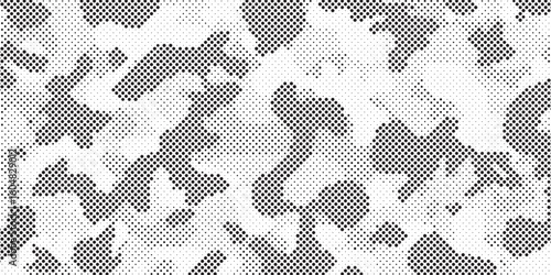 Abstract halftone seamless camouflage pattern. Repeating digital dotted hexagonal camo military texture background. Abstract modern fabric textile ornament. Vector illustration.